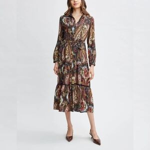 🔥T Tahari Paisley Print Long Sleeve Dress